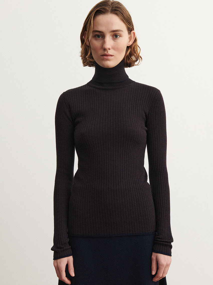 Rollneck Top Dark Navy/ Mocca