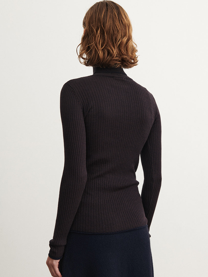 Rollneck Top Dark Navy/ Mocca
