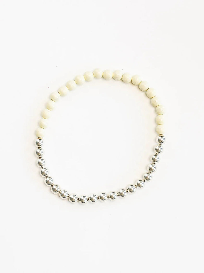 Pearl Necklace Silver/Wood Opal