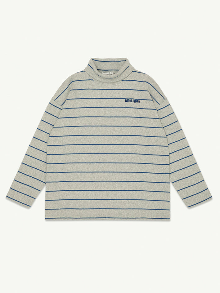 Roll Neck Rib Top grey Melange Stripe