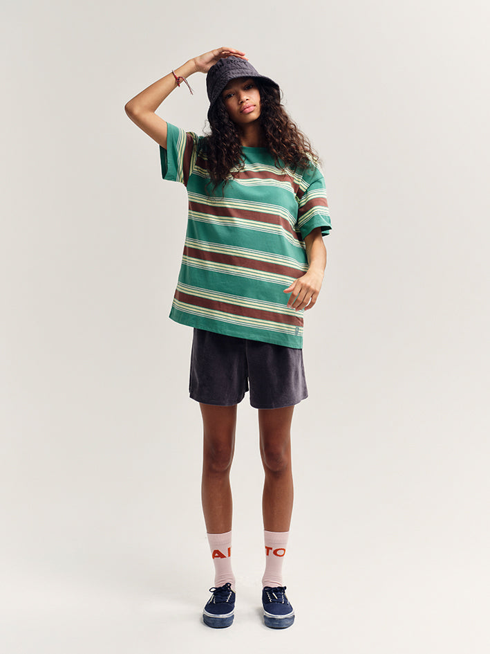 Loose Tee Bottle Green Stripe