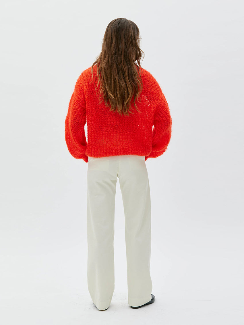 Dove Lace Knit Mohair Silk Sweater Poppy Red