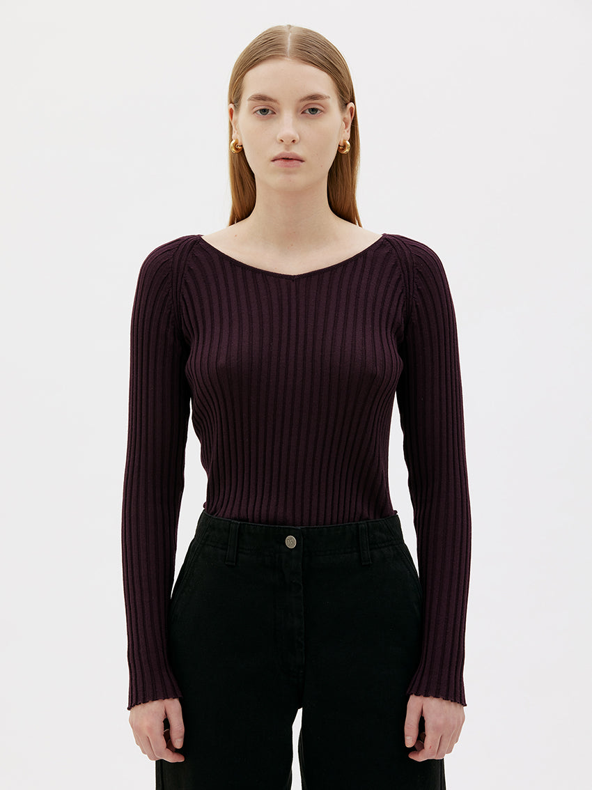 Hero Ribbed Wool Top Red Noir