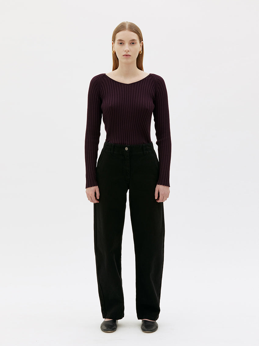 Hero Ribbed Wool Top Red Noir