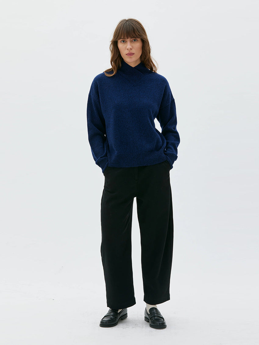 Runo Wrap Neck Sweater Deep Night Blue