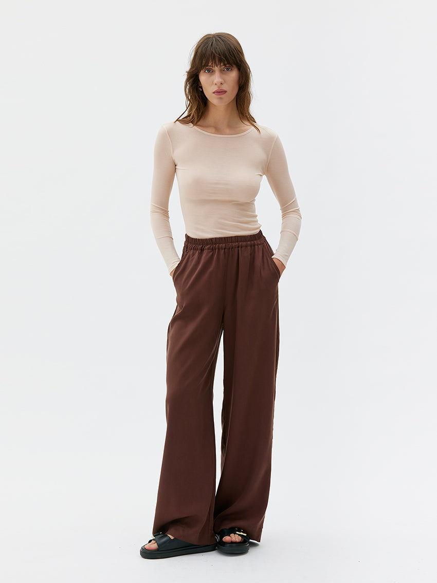 Tela Long Wide Tencel Pants Hickory