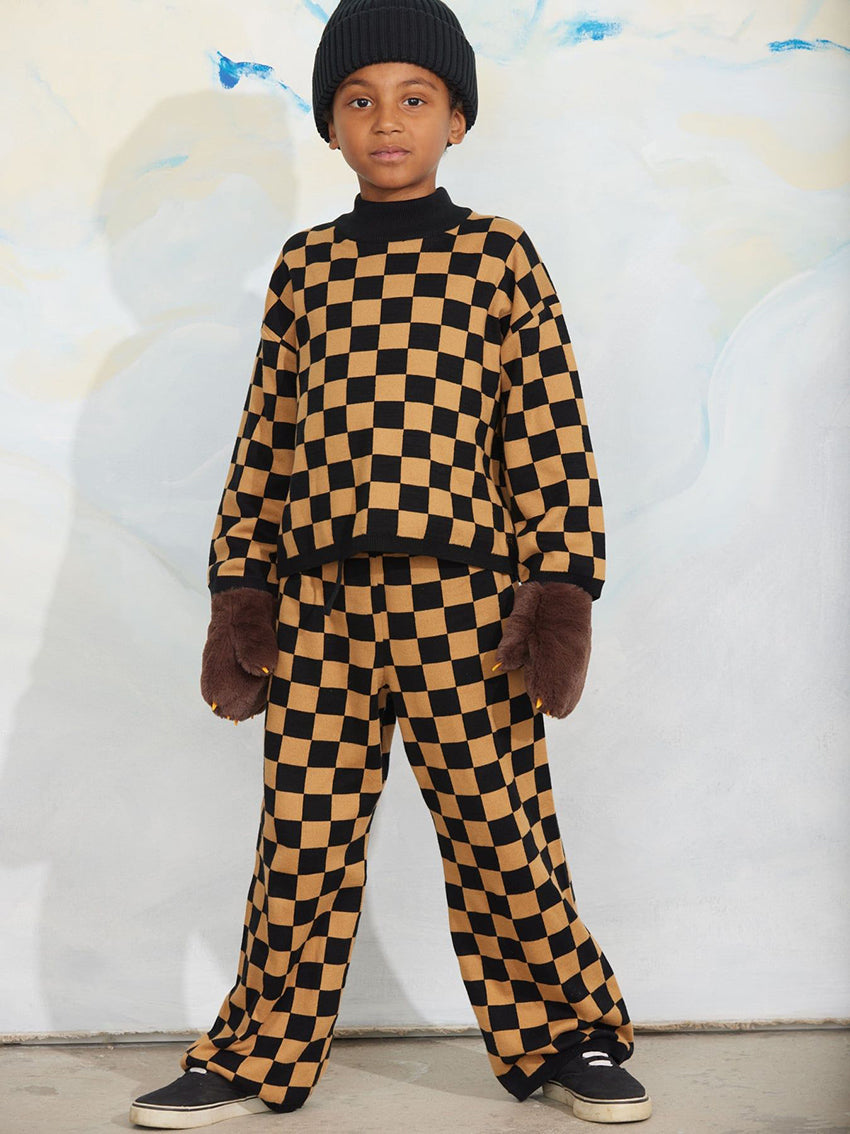 Chess Check Knitted Sweater Brown