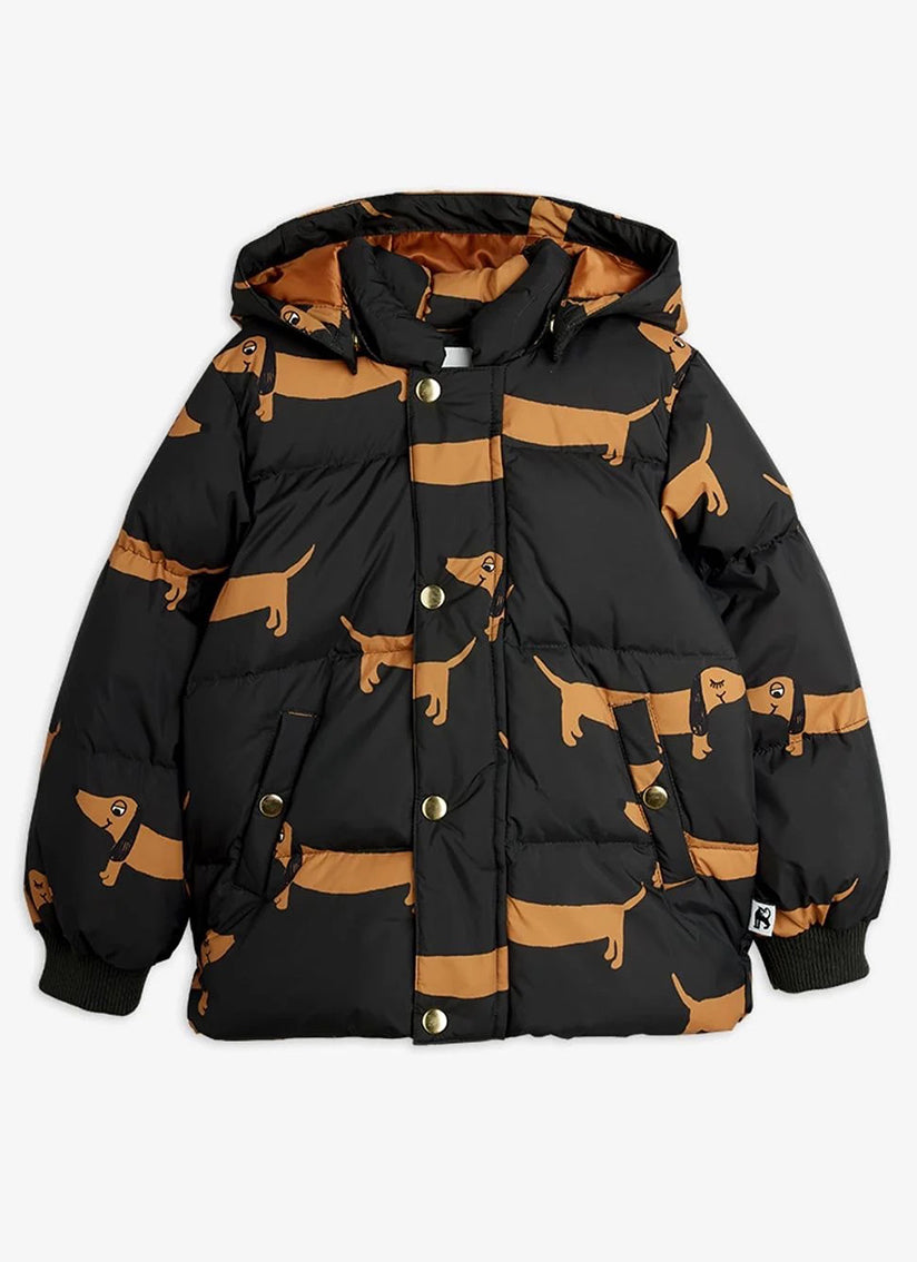 Dog AOP Hooded Puffer Jacket Black