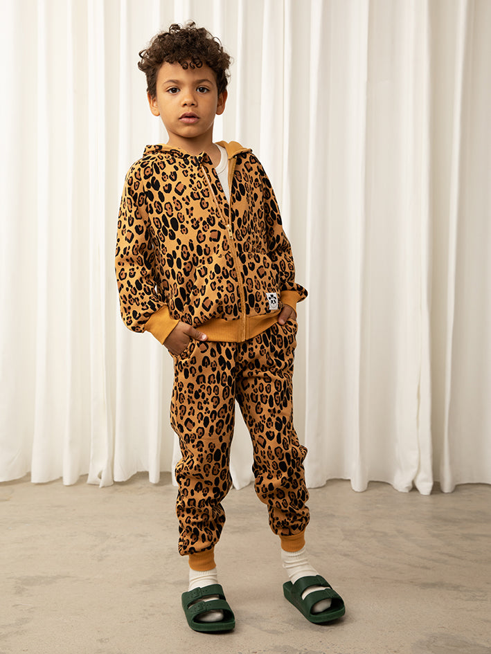 Basic Leopard Zip Hoodie Beige