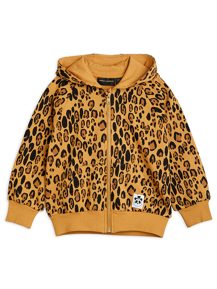 Basic Leopard Zip Hoodie Beige