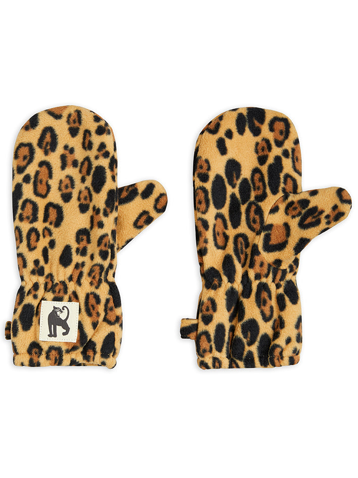Basic Leopard Fleece Mittens Beige