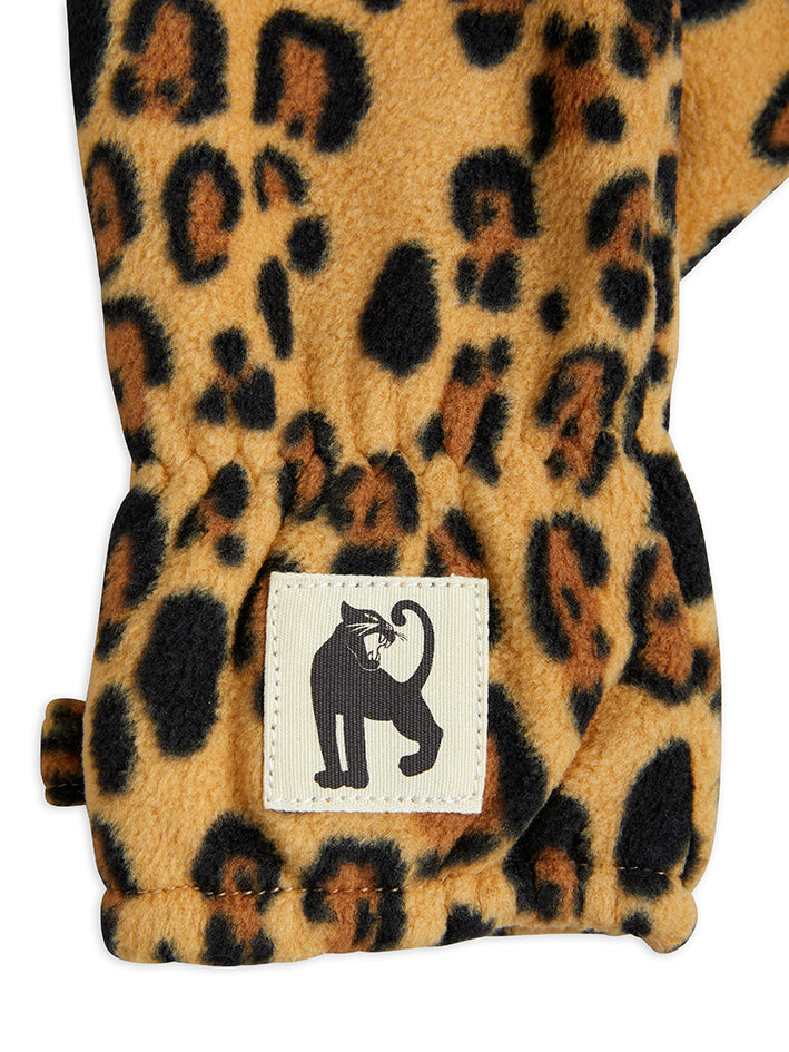 Basic Leopard Fleece Mittens Beige