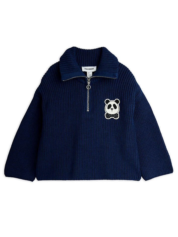 Panda Patch Chunky Half Zip Sweater Blue
