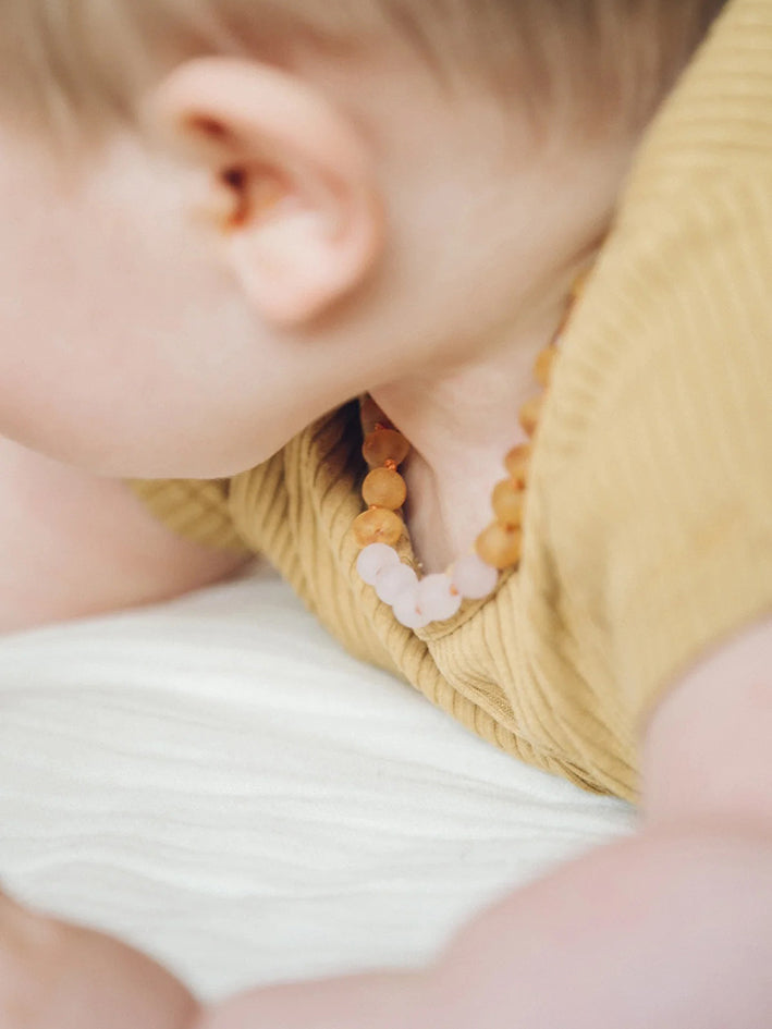 Baby Amber Necklace Honey Rose Quartz