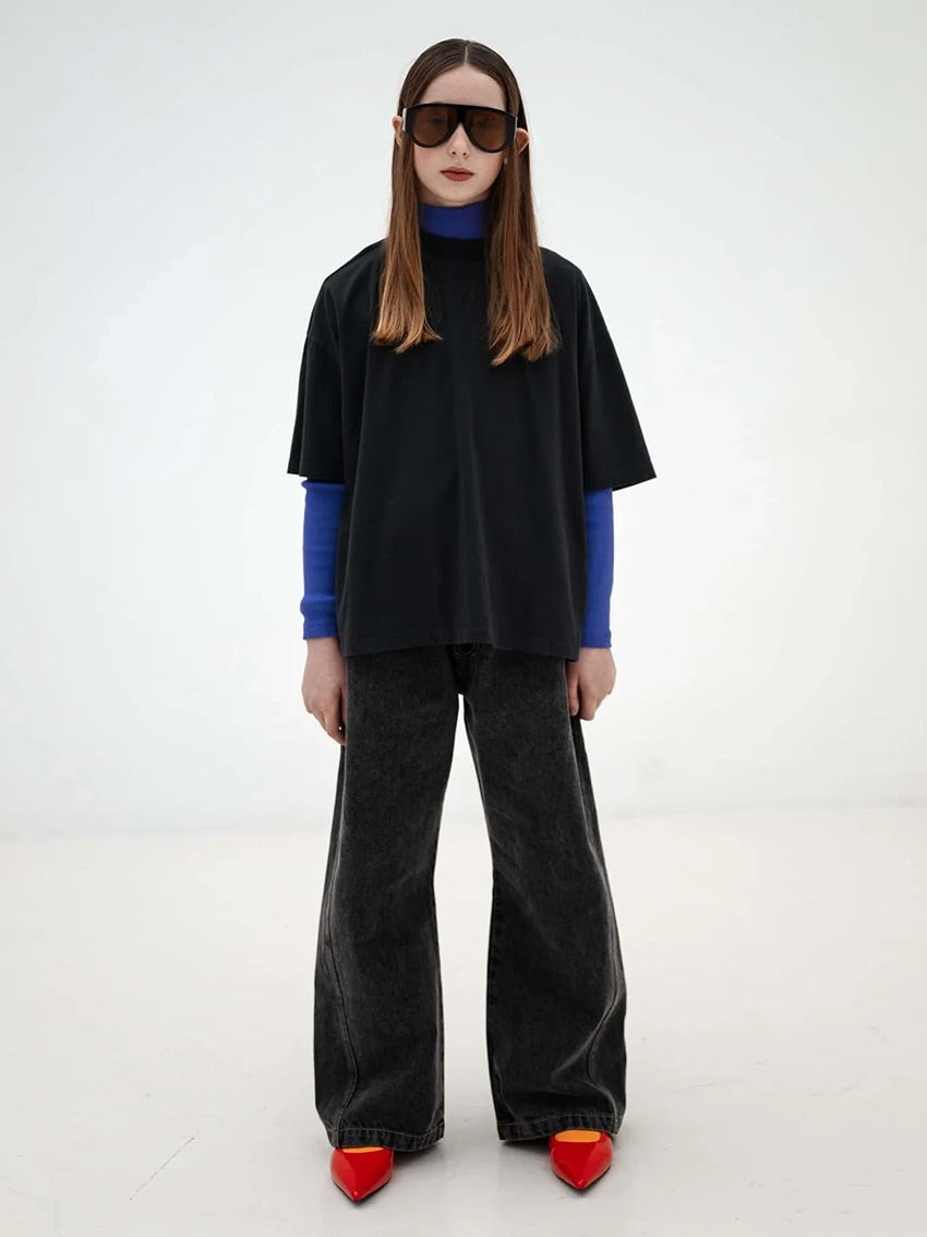 Wide Leg Denim Pant Slate Grey