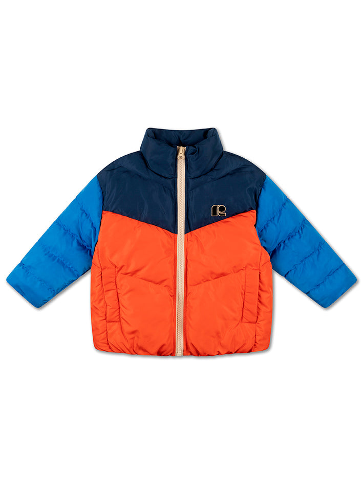 Puffer Coat Red Blue Block