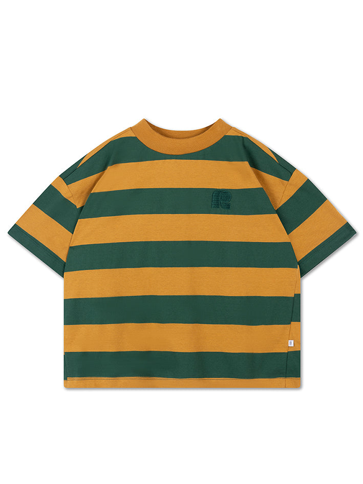 Boxy Tee Shirt Gold Country Green Stripe