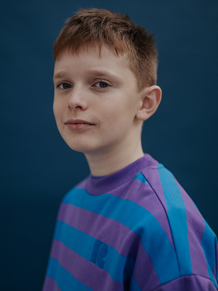 Oversized Boxy Sweater Cool Pool Violet Stripe