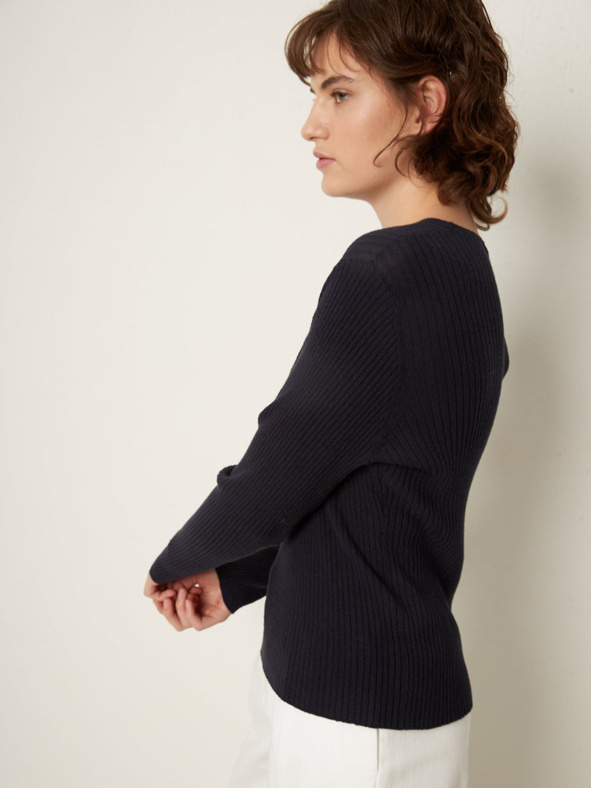 Boucle Knit Pullover Navy