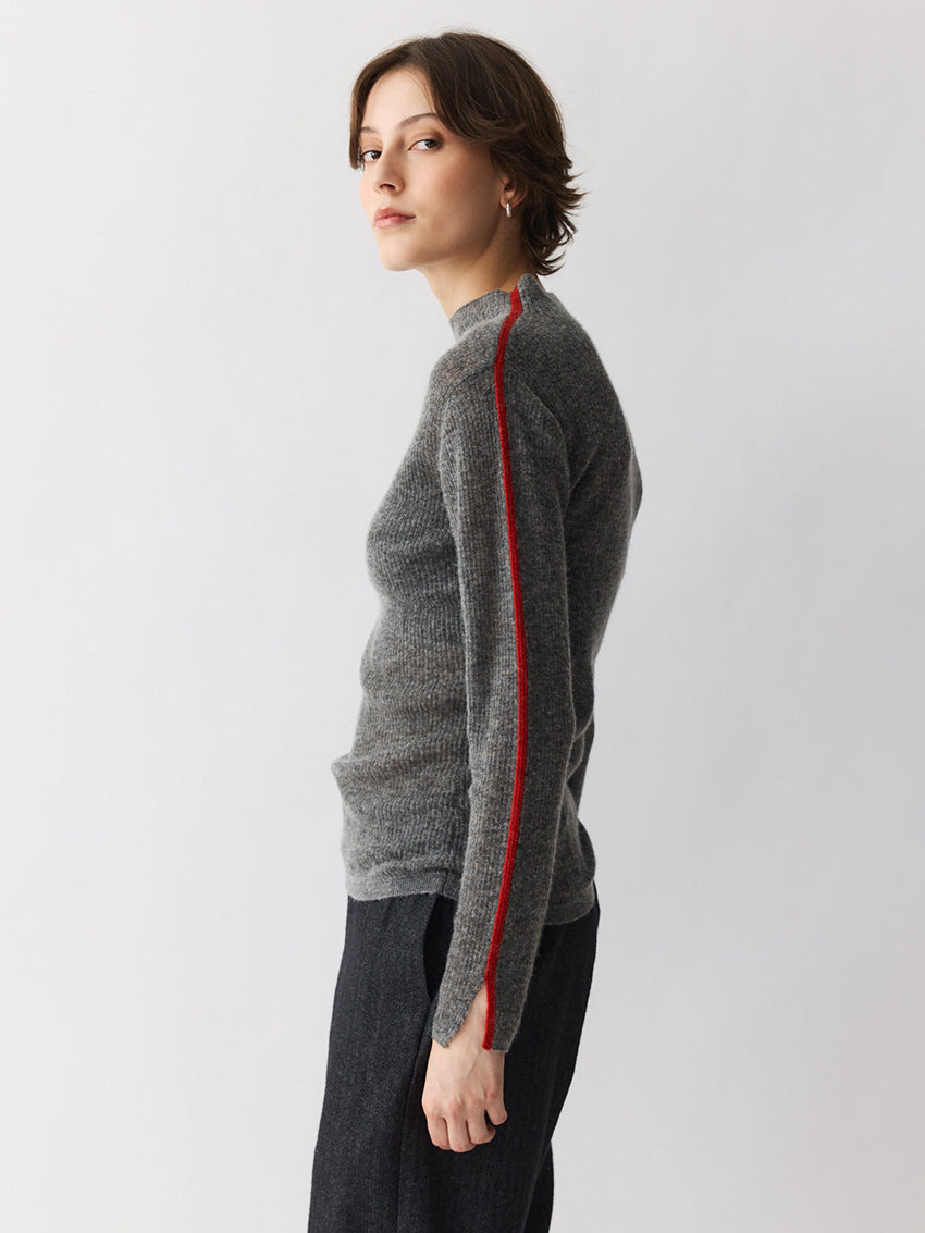 Ultralight Merino High Neck Top Grey Red