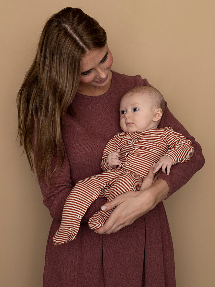 Newborn Rib Suit Striped Rust/Offwhite