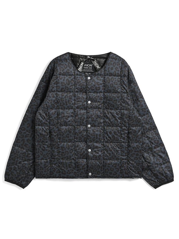 Kids Crew-Neck Button Down Jacket Black Leopard