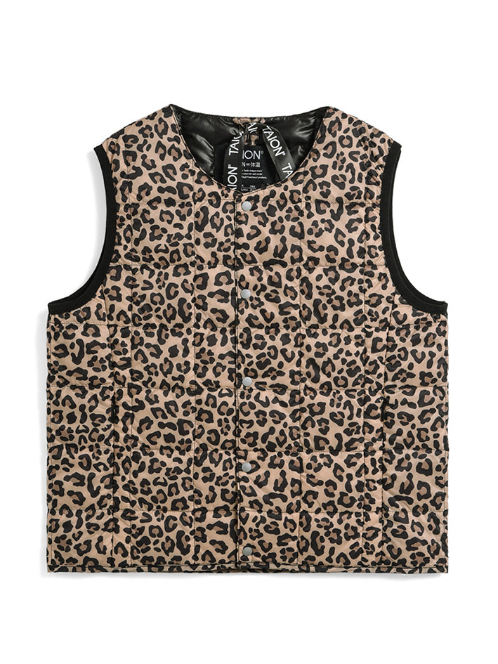 Kids V-Neck Button Down Vest Khaki Leopard