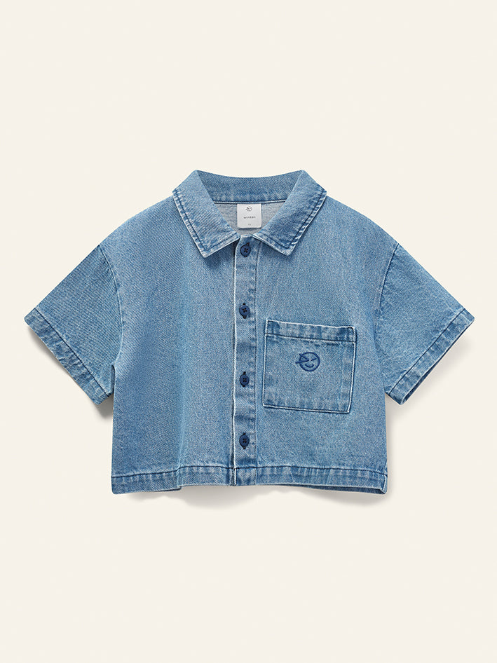 Crop Day Shirt Denim Mid Bleach Wash