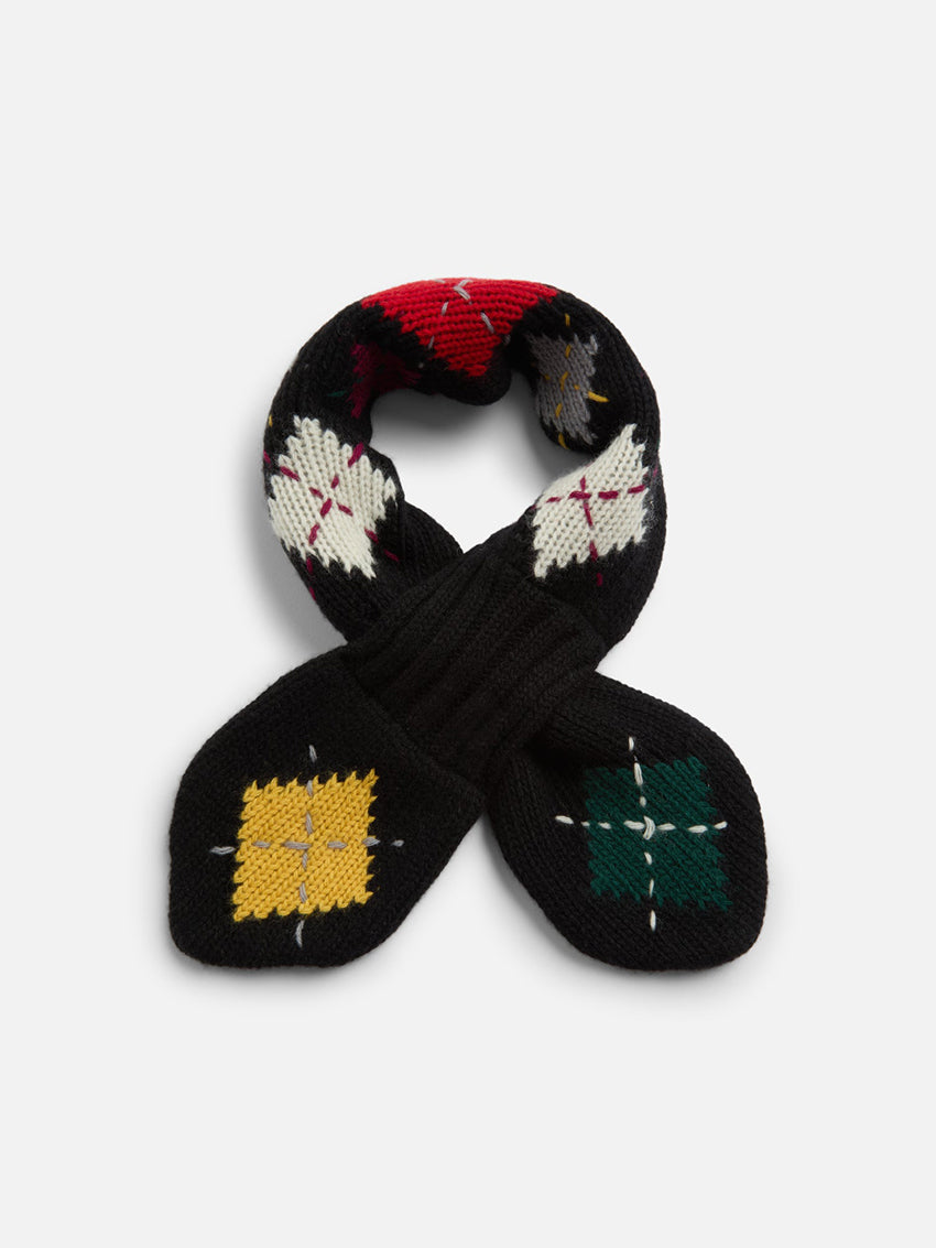 Slotted Scarf Argyle Handstitch Black