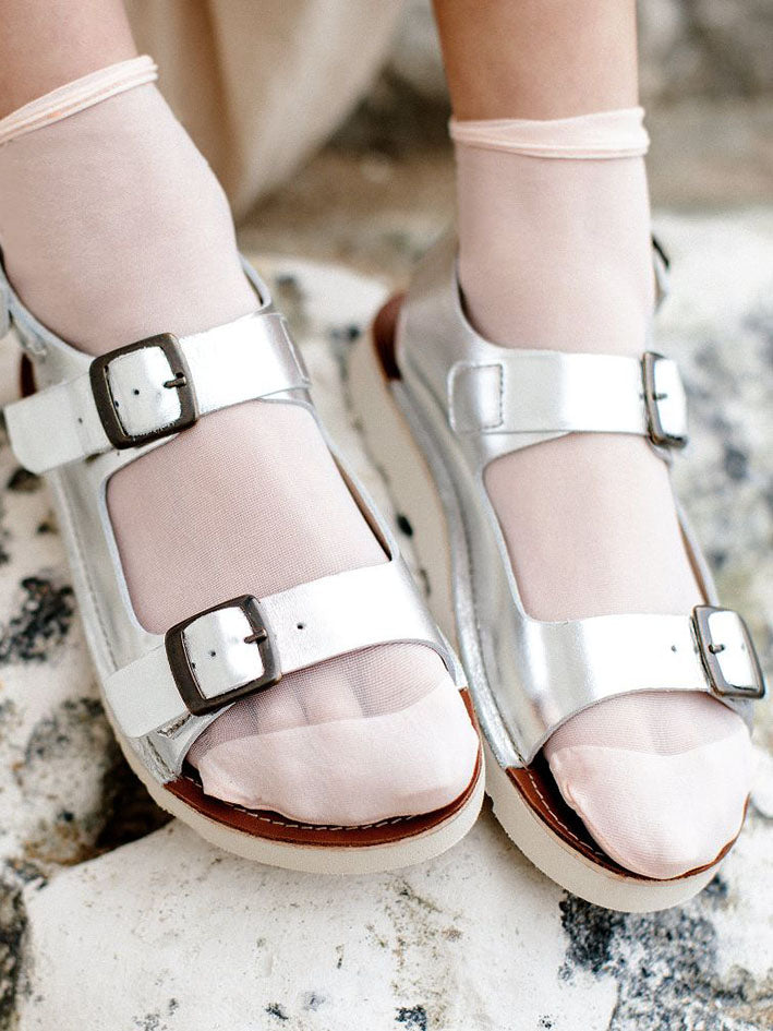 Spike Leather Silver Sandals