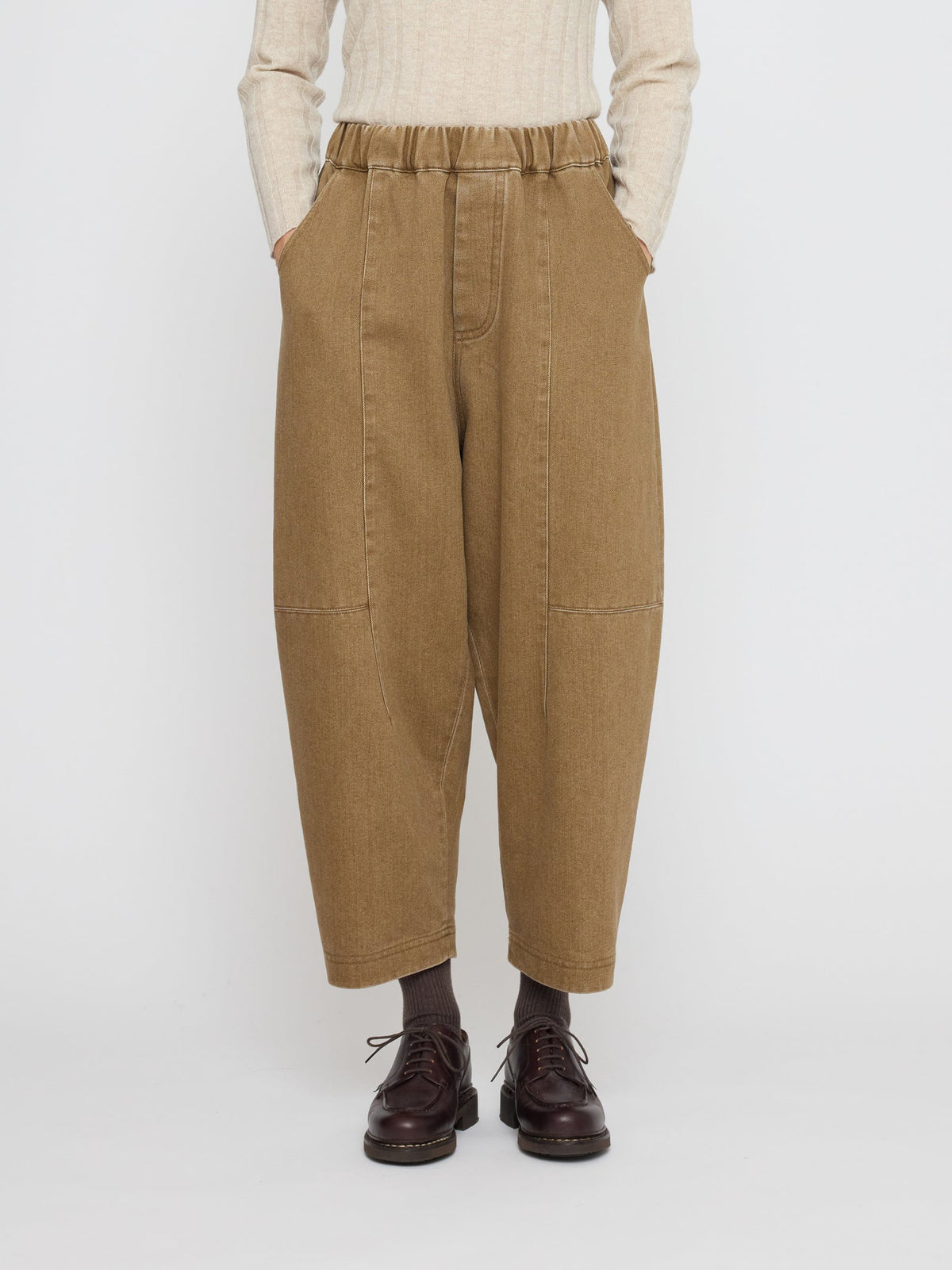 Elastic Panel Barrel Trouser Washed Walnut