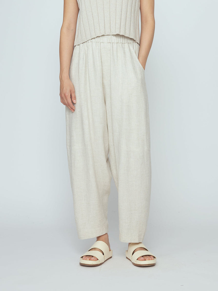 Elastic Panel Barrel Trouser Oatmeal