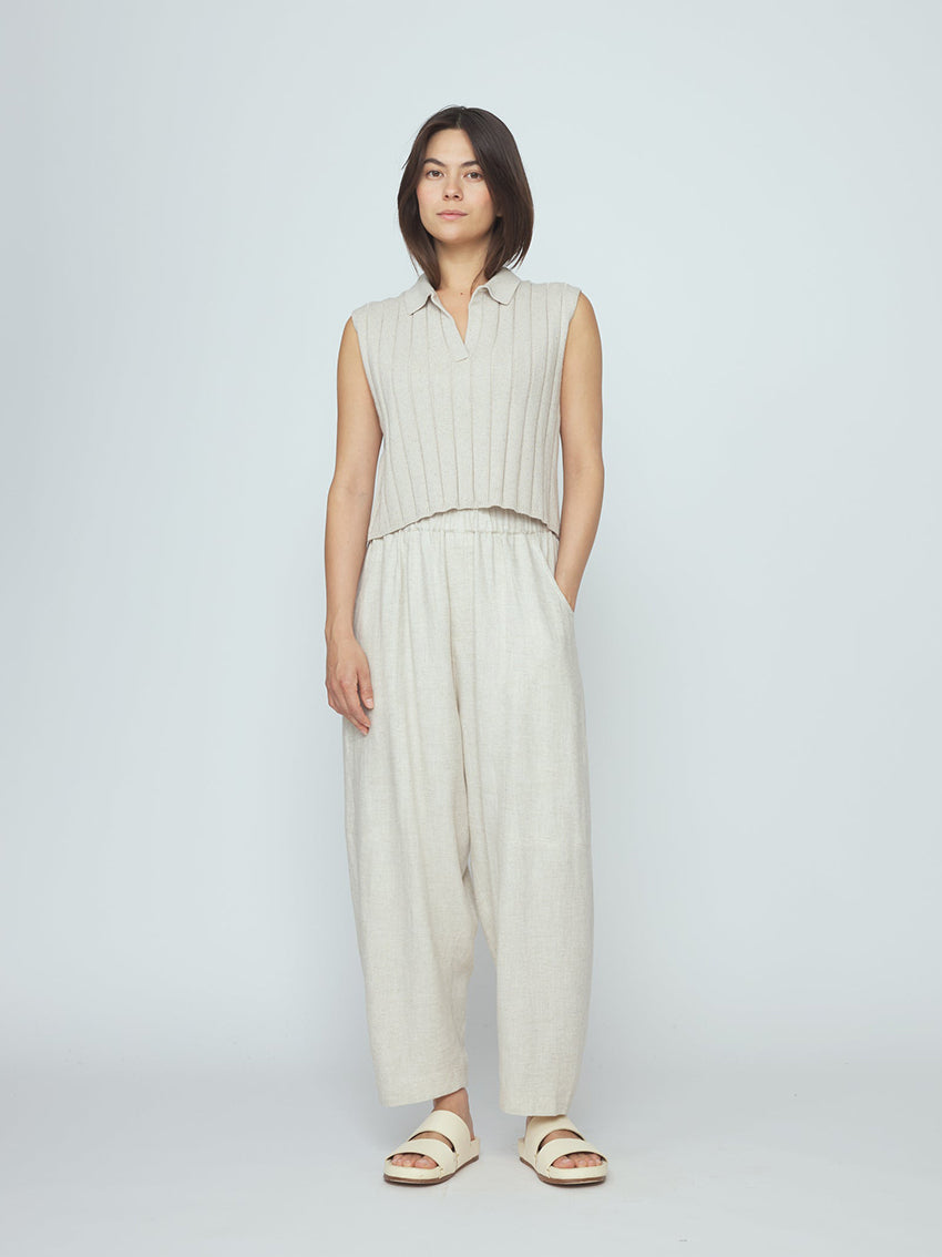 Elastic Panel Barrel Trouser Oatmeal