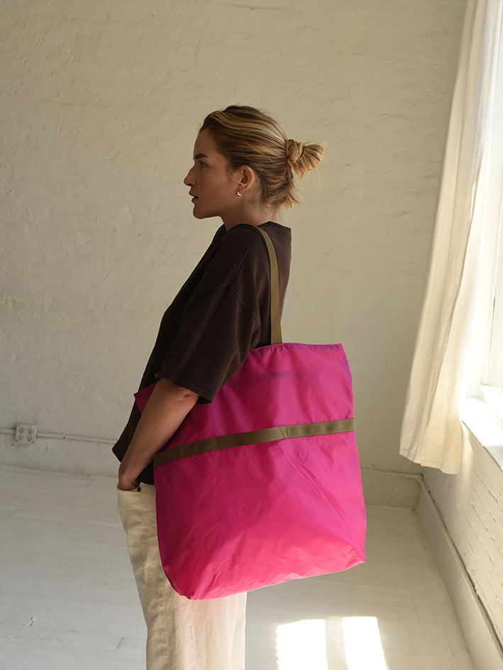 2-Way Tote Medium Nylon Bag Pink/ Coyote