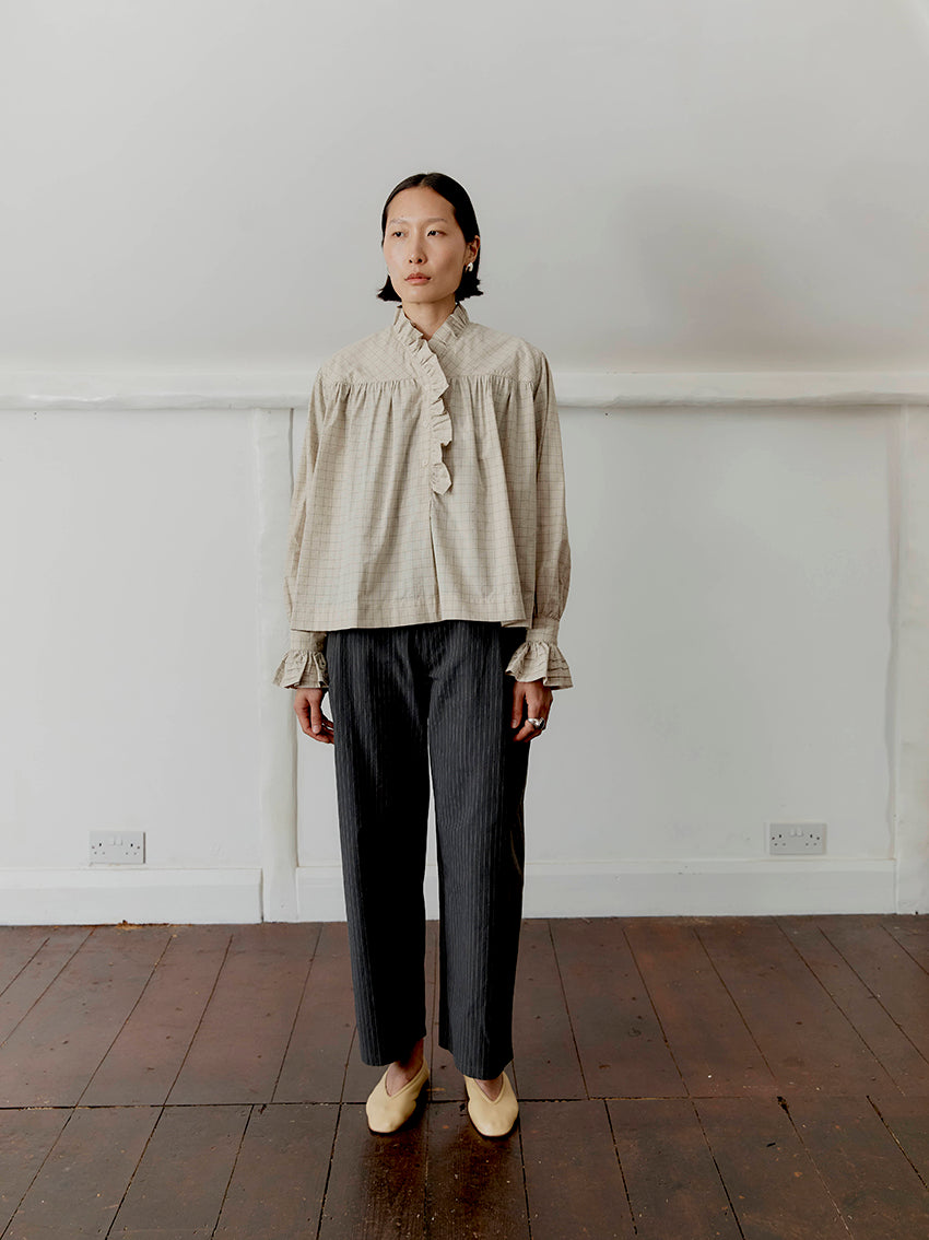 Japanese Cotton Seersucker Sophie Shirt Natural Check