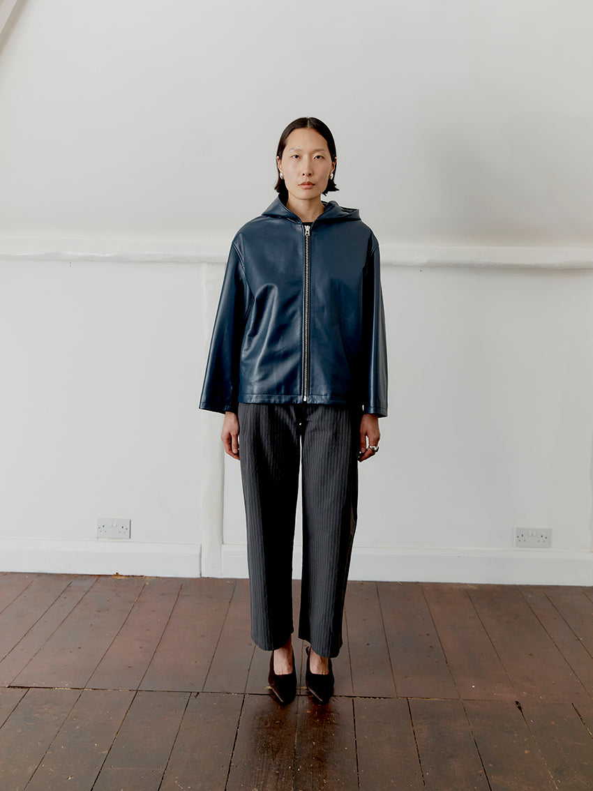 Nappa Leather Hoodie Navy