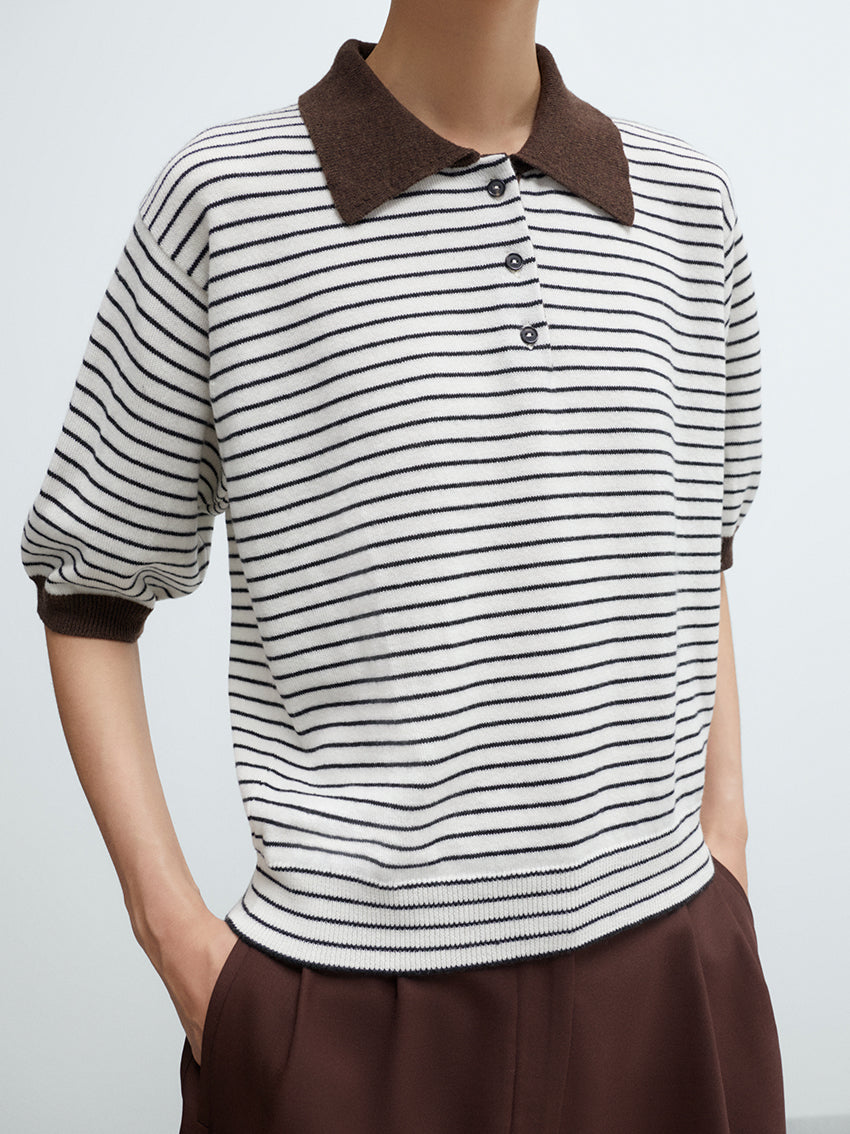 Merino Wool Striped Polo