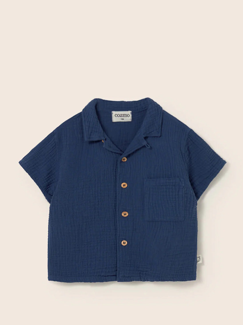 Abel Soft Gauze Baby Shirt Navy