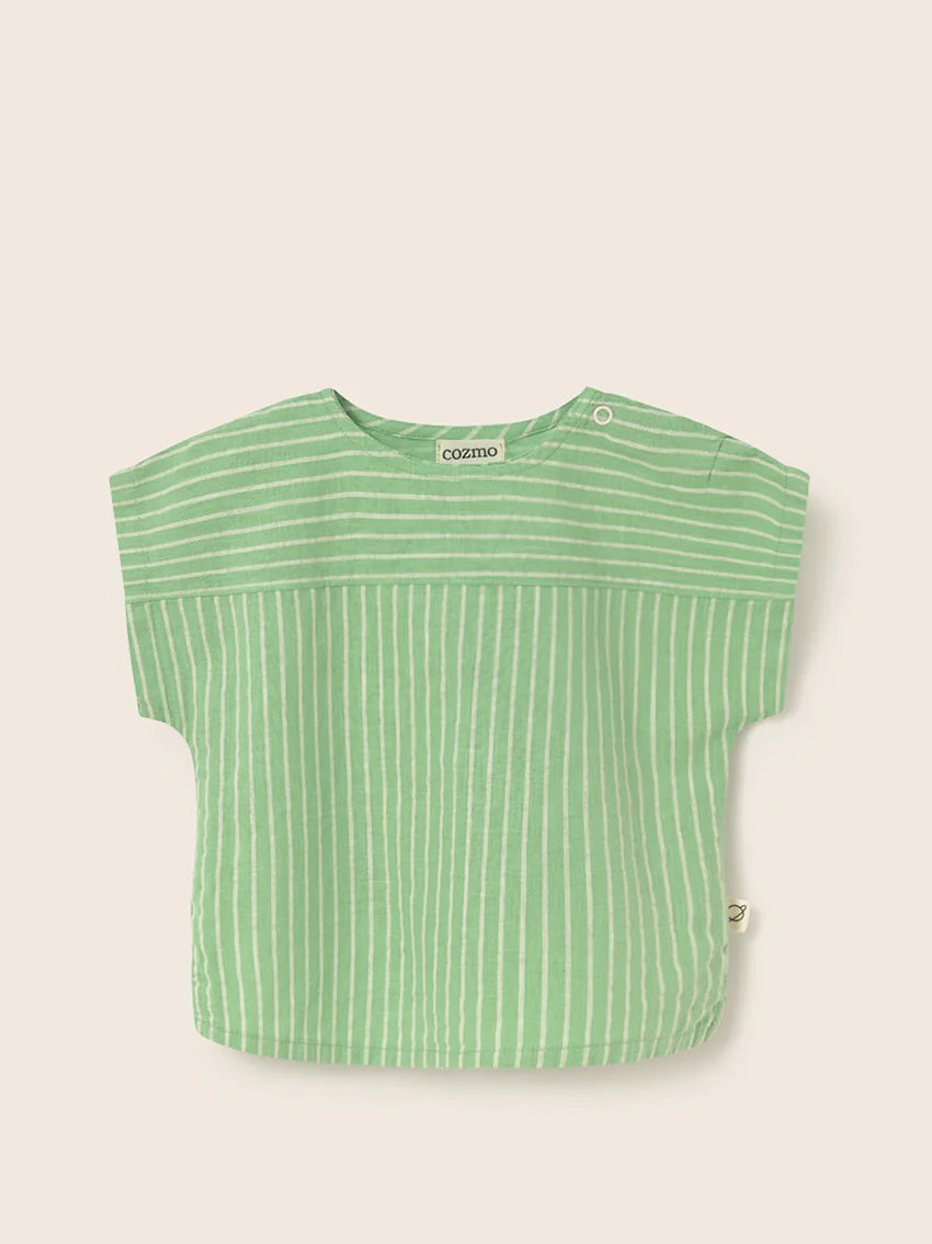 Land Green Striped Linen Baby Shirt