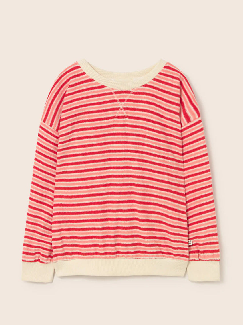 Zen Pink Tomato Striped Terry Sweatshirt