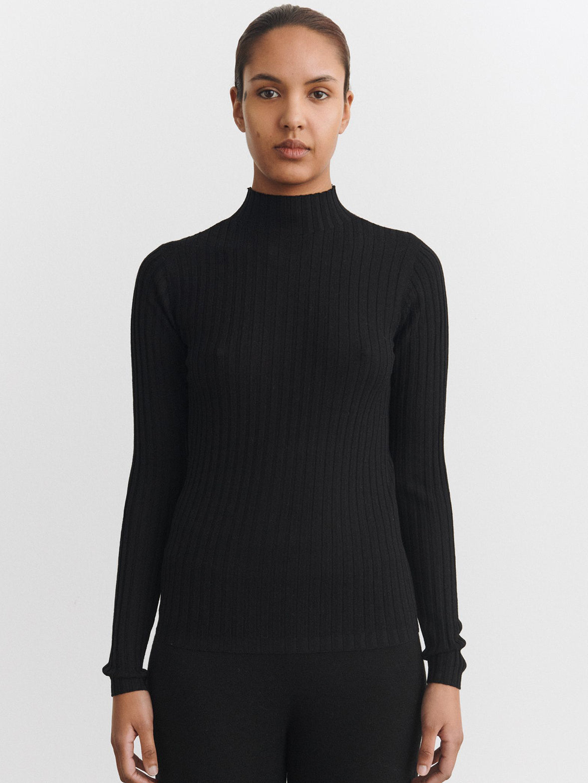 High Neck Rib Blouse Black