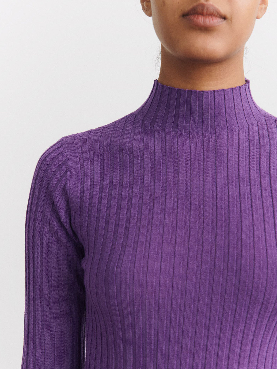 High Neck Rib Blouse Violet