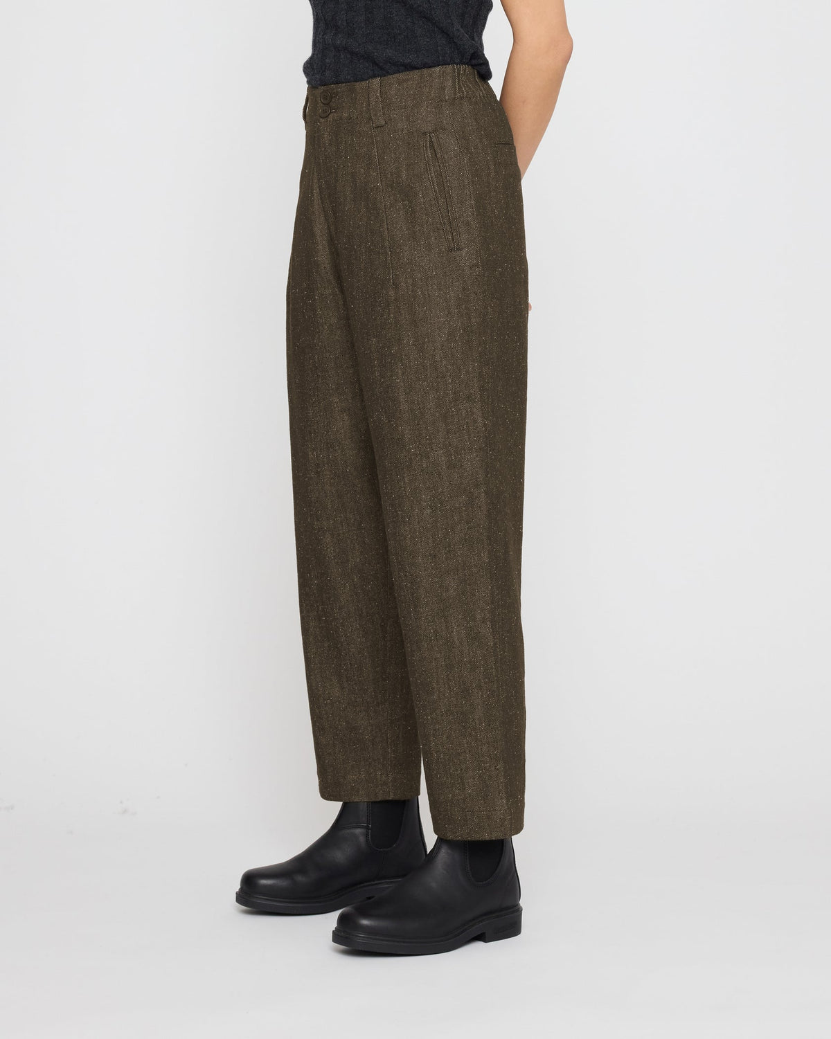 Drop Crotch Trouser Soft Denim Olive