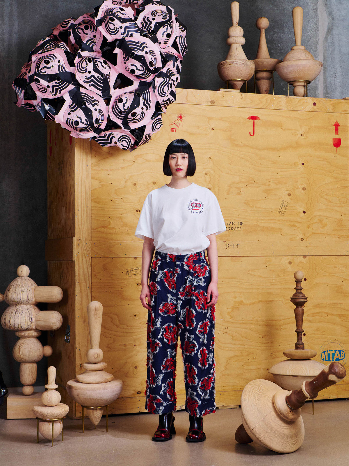 Say Cotton Pants Red Navy Birdy