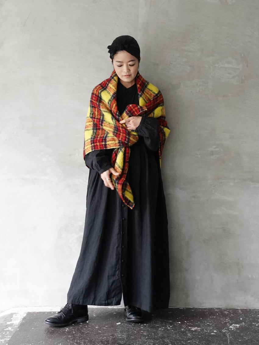 Tartan Wool Shaggy Stole Yellow