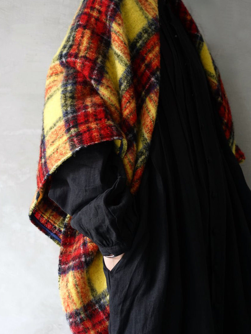 Tartan Wool Shaggy Stole Yellow