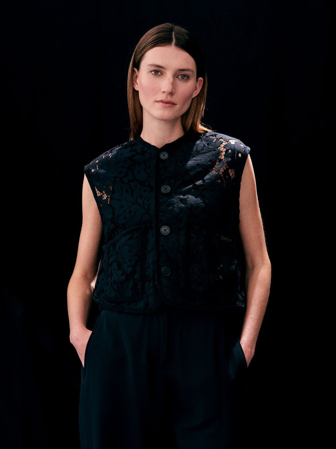 Lace Cropped Cocoon Black