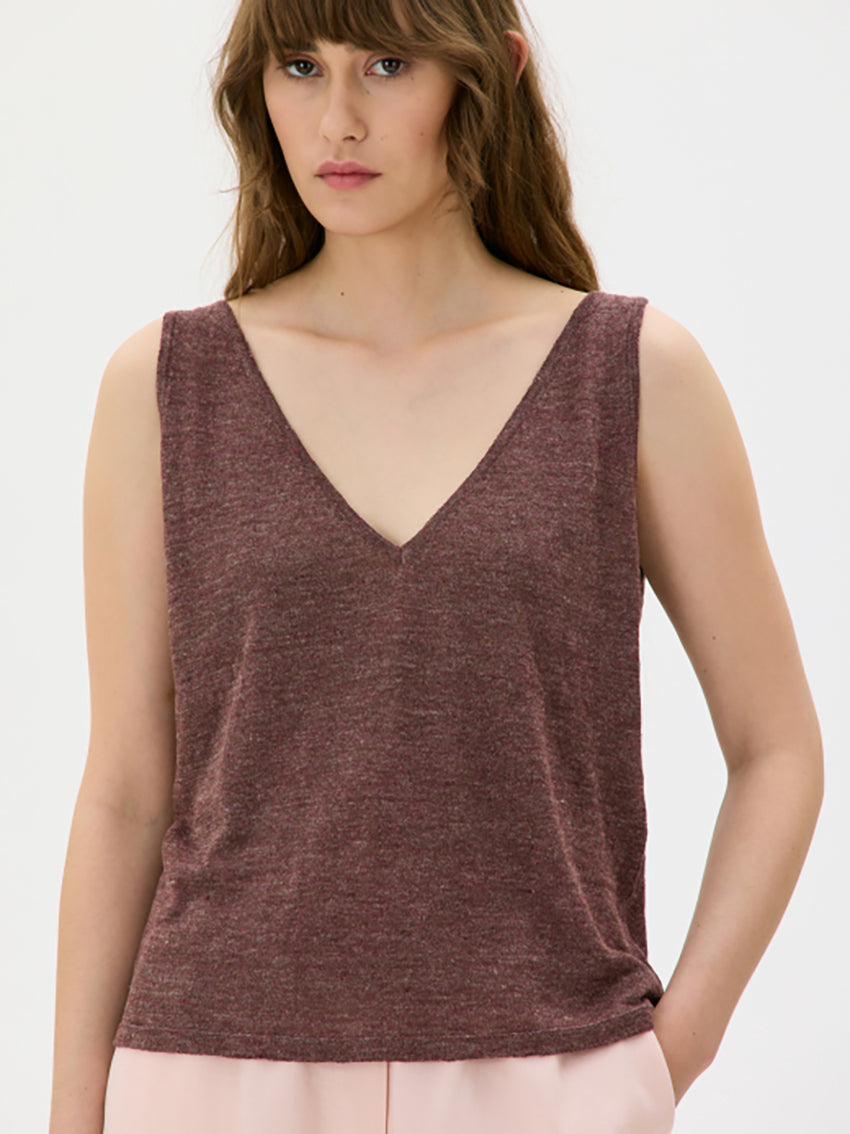 Delia Silk Linen Top Bordeaux