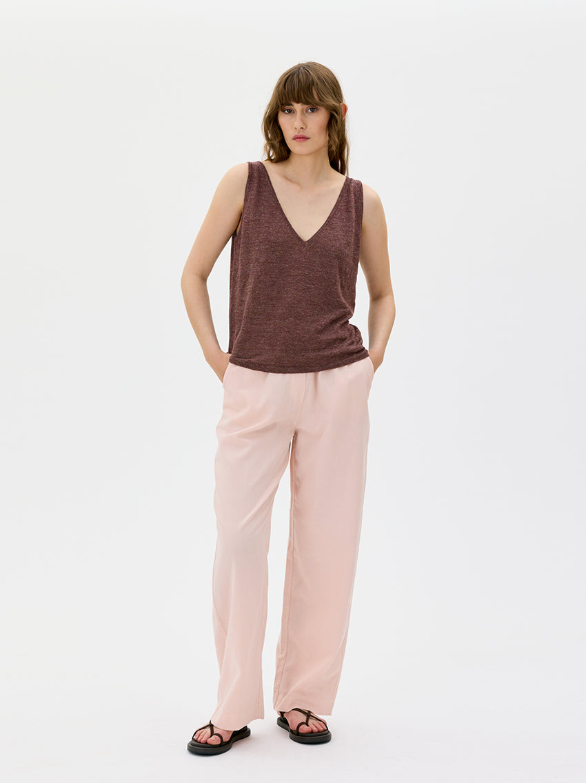 Delia Silk Linen Top Bordeaux