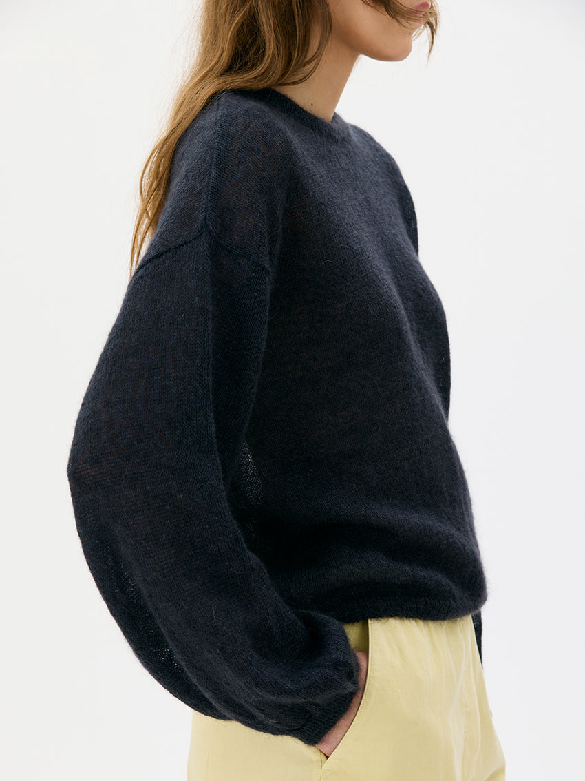 Karo Wide Sleeve Light Silk Mohair Sweater Almost Black